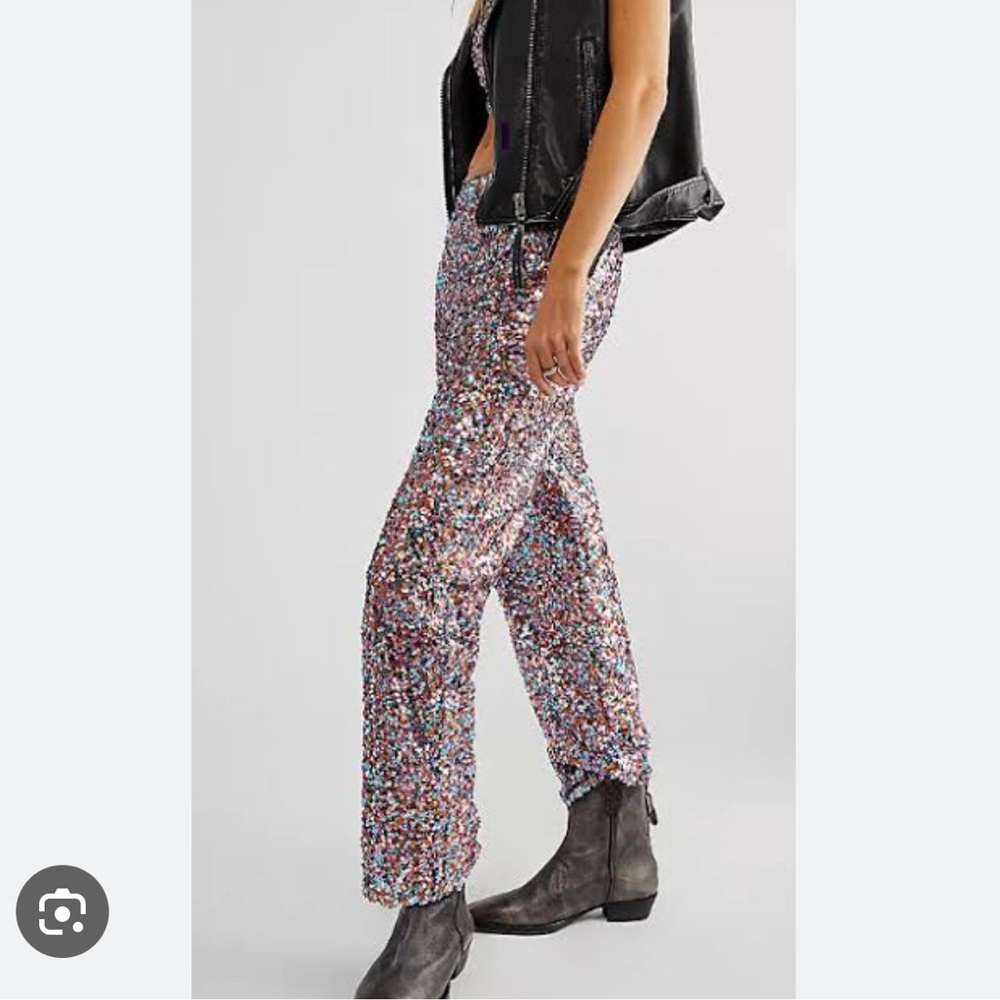 Free People Colorful Sequin Straight Leg Pants